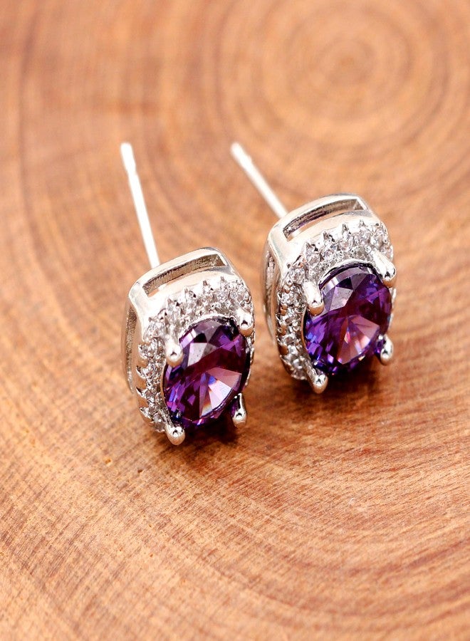 Tobestu Silver Color Purple Cubic Zirconia Earrings Halo Studs Crystal Stud Earrings Wedding Party Jewelry for Women Y4139 (Purple) - Image 4